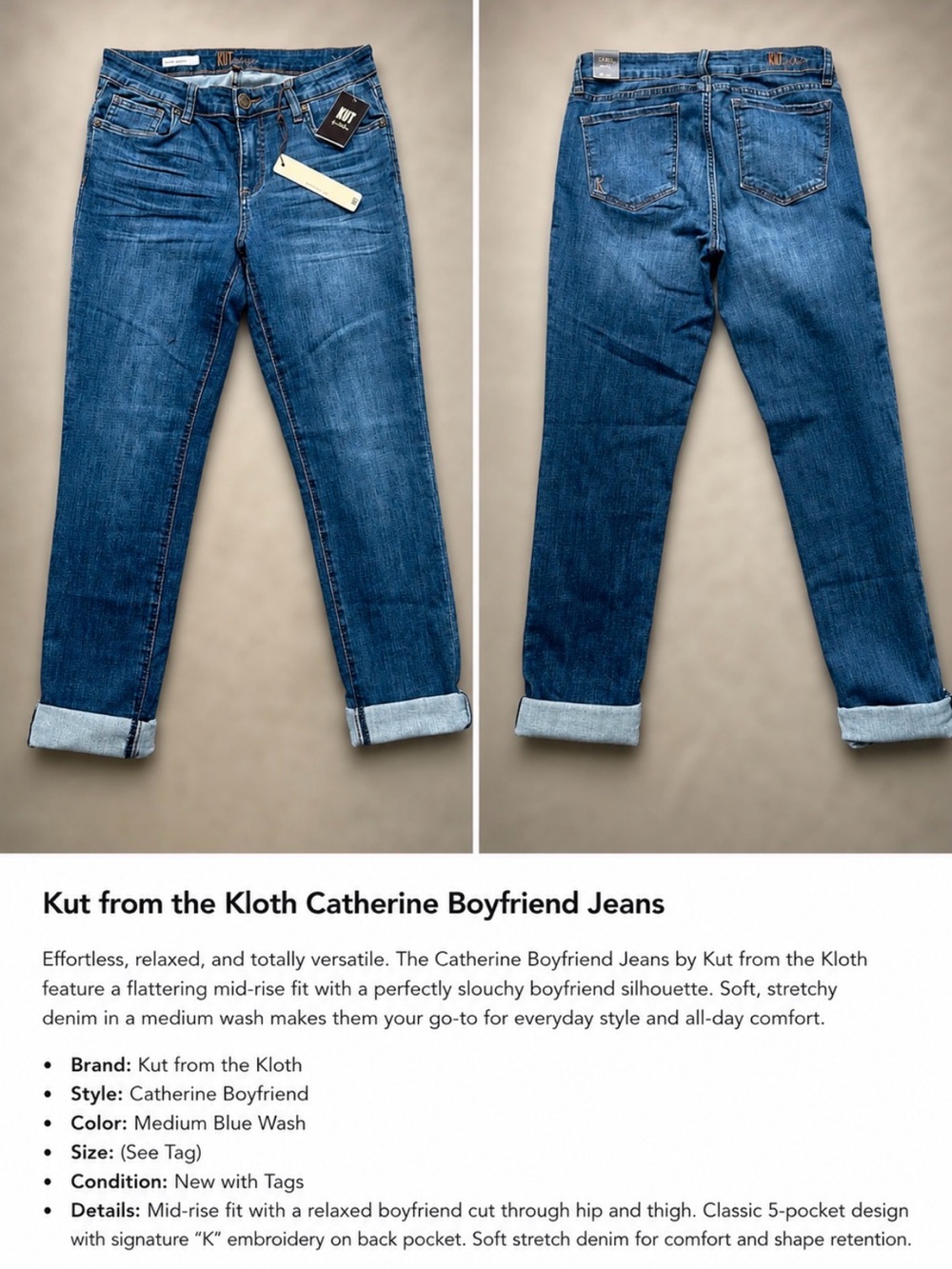 Kut from the Kloth Relaxed Boyfriend Jeans in Medium Blue Wash